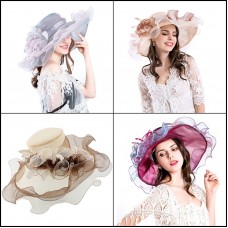 Mujer&apos;s Foldable Organza Church Derby Hat Formal Wide Brim Summer Race Party Cap 664271030328 eb-79657247